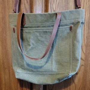 Madewell Canvas Tote Bag Khaki w/Brown Straps